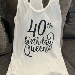 Large White racerback 40th birthday queen tank top